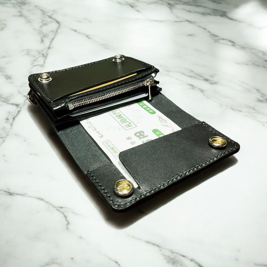 栃木レザー　オイルレザー　ショートトラッカーウォレット　シルバー925コンチョ