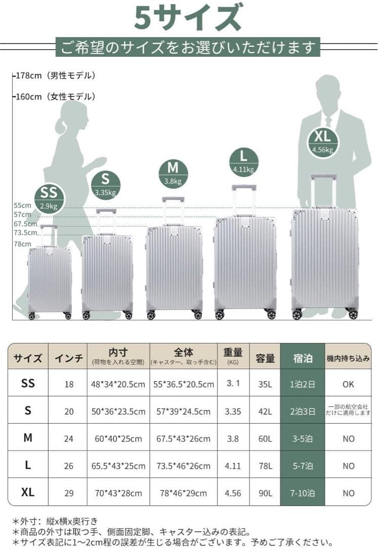 スーツケース キャリーケース アルミフレームTSAダイヤロック Lサイズ 78L