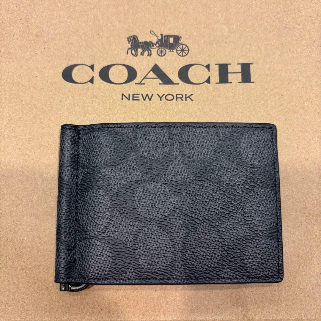 COACH コーチ マネークリップ カードケース ブラック シグネチャー