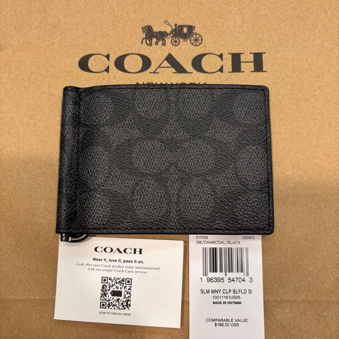 COACH コーチ マネークリップ カードケース ブラック シグネチャー