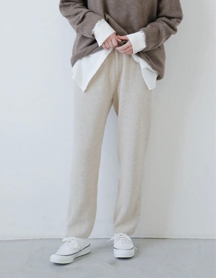 【美品】 evam eva ウール 畦パンツ ニットパンツ ベージュ