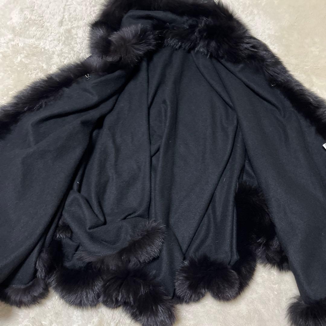 美品✨カシミア　ファー　ポンチョ　黒　高級感　上質