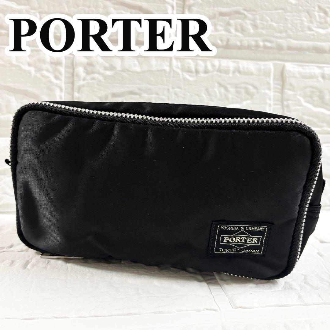 【極美品】PORTER ブラック ジッパーポーチ　タンカー　ダブルファスナー
