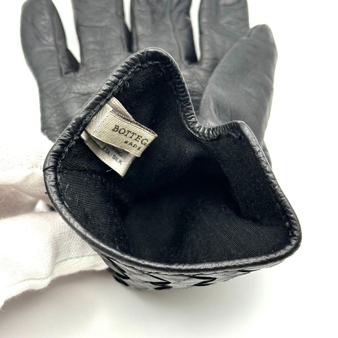 ボッテガヴェネタ 手袋 レザーグローブ イントレチャート 75 ブラック