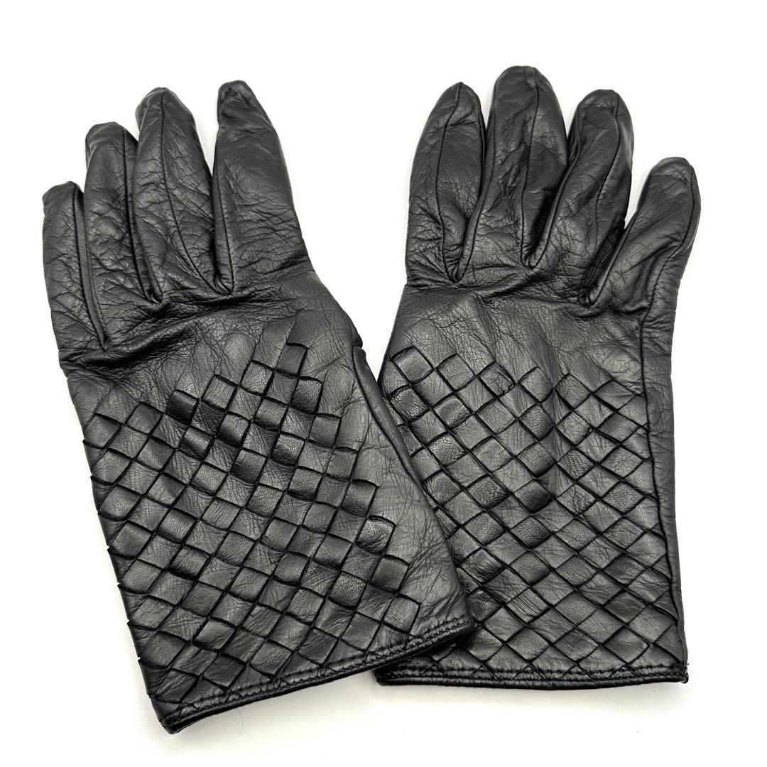 ボッテガヴェネタ 手袋 レザーグローブ イントレチャート 75 ブラック