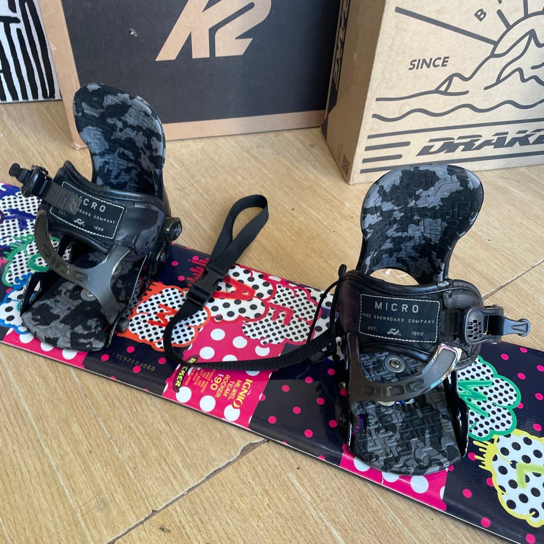 IGNIO×RIDE　キッズスノーボードセット　ライドバイン付3点セット