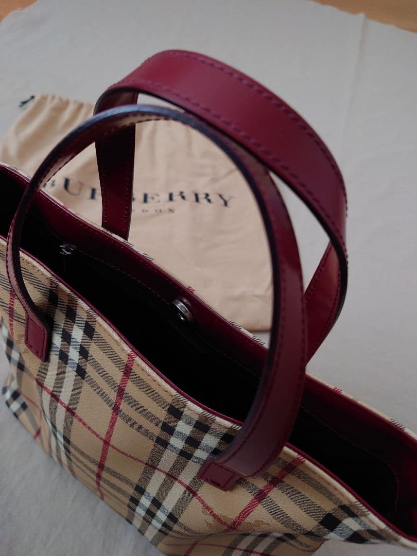 バーバリーロンドン トートバッグ ノバチェック シャドーホース　レッド　赤