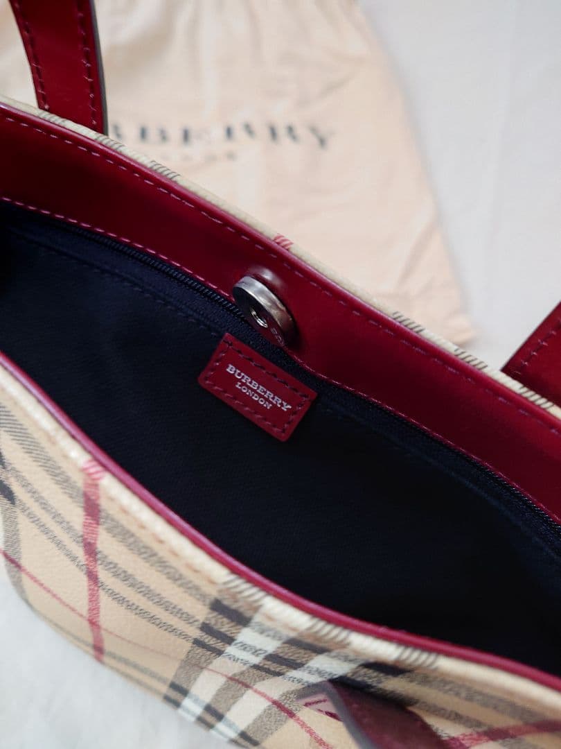 バーバリーロンドン トートバッグ ノバチェック シャドーホース　レッド　赤