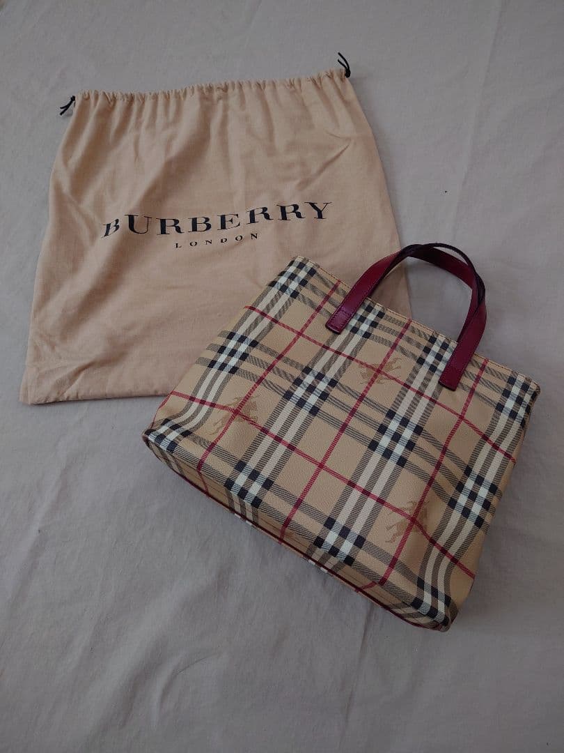 バーバリーロンドン トートバッグ ノバチェック シャドーホース　レッド　赤