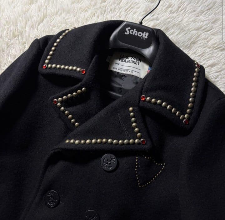 美品■schott HTC ピーコート　スタッズ ネイビー　7117 36