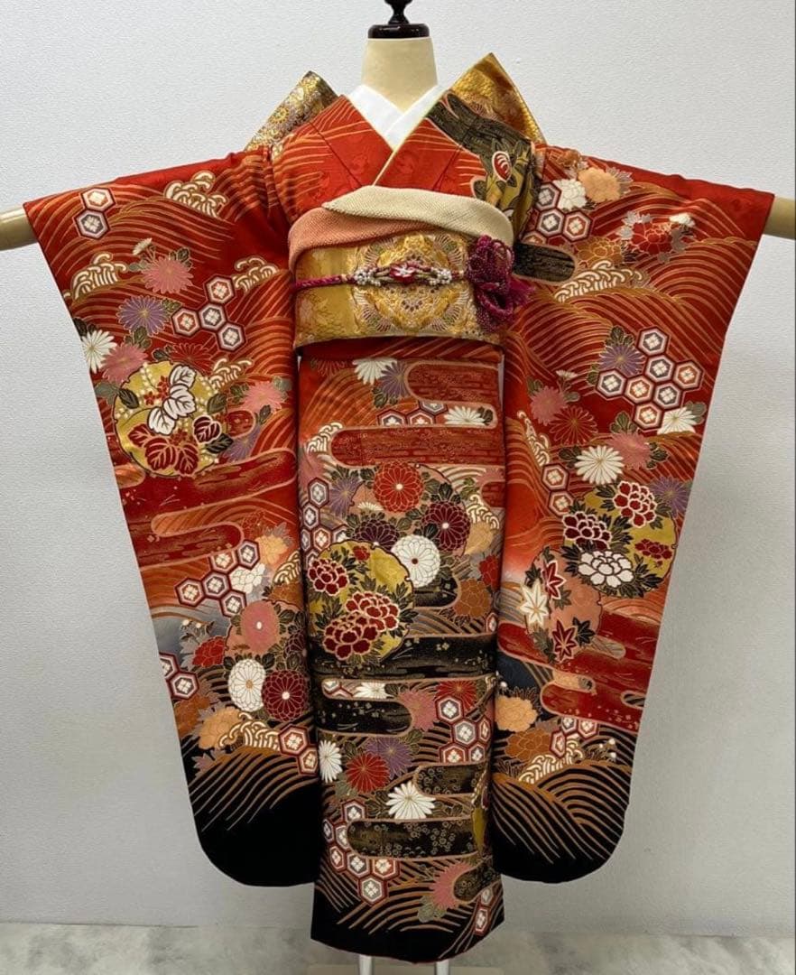 振り袖　フルセット　長襦袢　金彩加工　刺繍入り　ますいわ屋　重ね襟付き　748