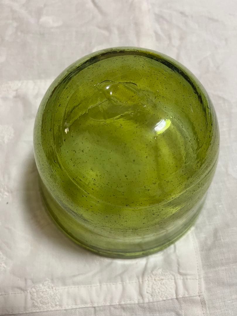 横山秀樹　緑色 ガラス製 ボウル 直径17cm