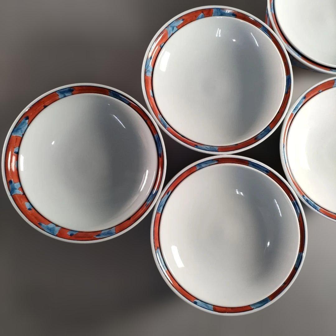 A1354-7/有田焼/源右衛門窯/赤濃唐草文蓋碗5客/共箱/蓋物/懐石道具/