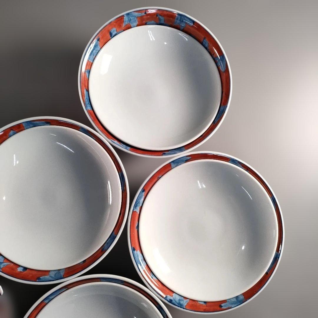 A1354-7/有田焼/源右衛門窯/赤濃唐草文蓋碗5客/共箱/蓋物/懐石道具/