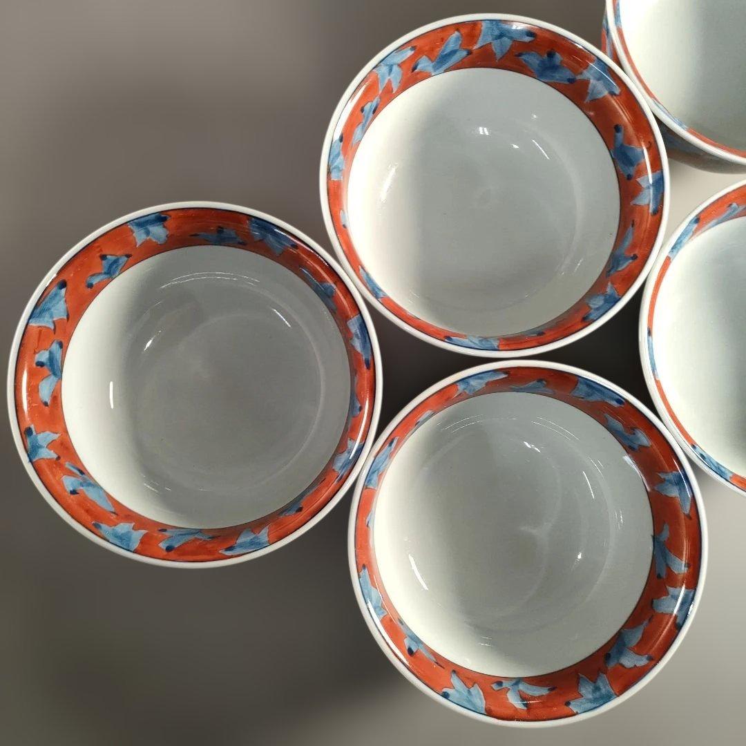 A1354-7/有田焼/源右衛門窯/赤濃唐草文蓋碗5客/共箱/蓋物/懐石道具/