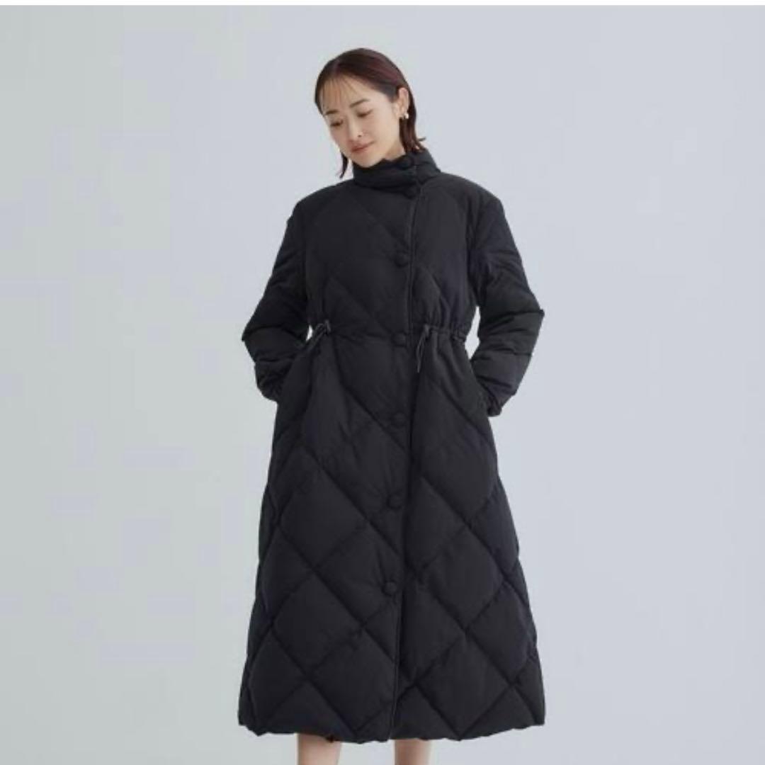 ボーダーズアットバルコニー キルティングロングコート 黒　36
