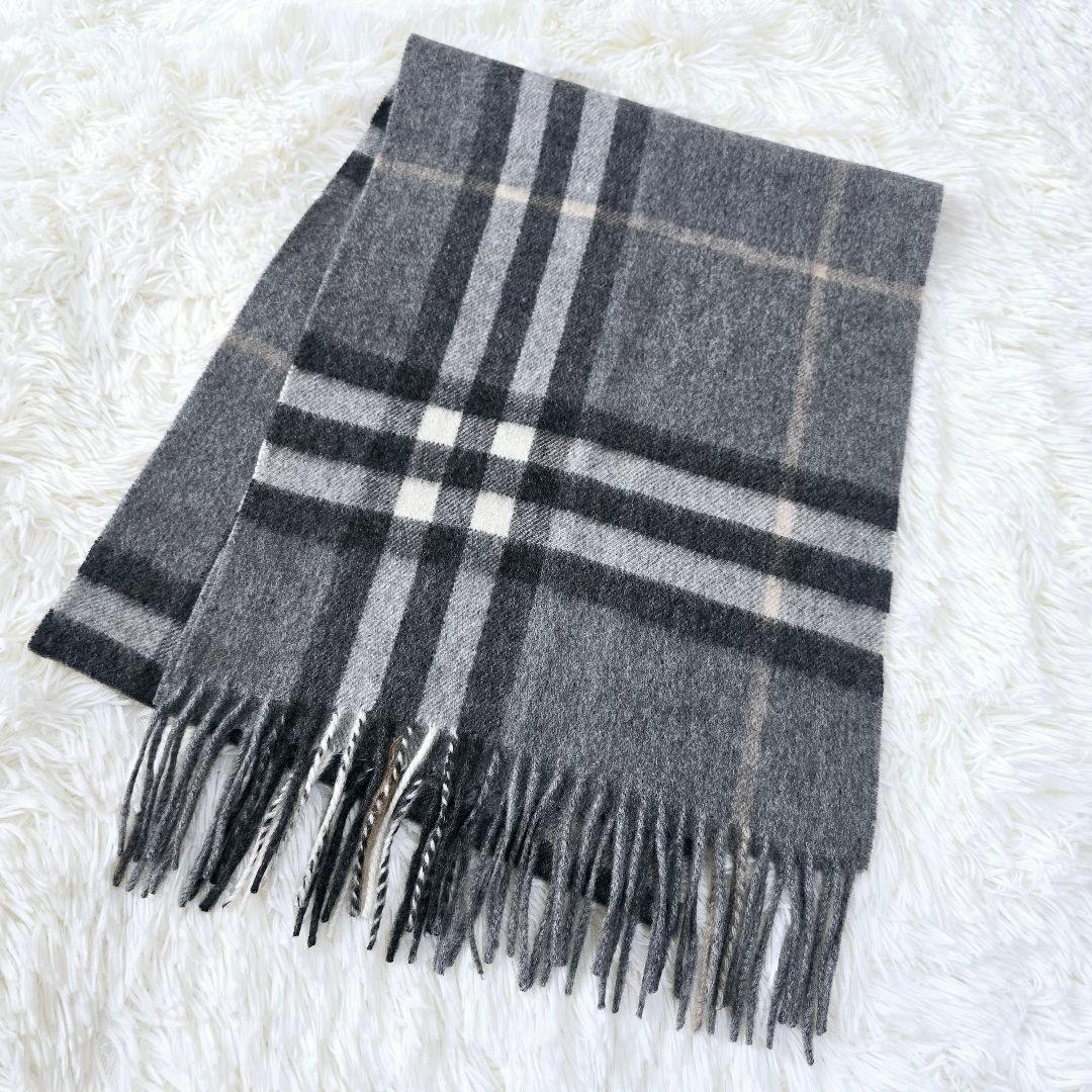 極美品✨カシミヤ100% バーバリー メガチェック マフラー グレー