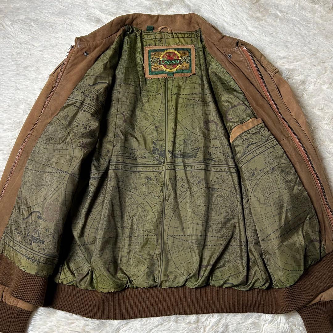 希少✨ A−2タイプ フライトジャケット 本革 スエード 総柄裏地 ブラウン系