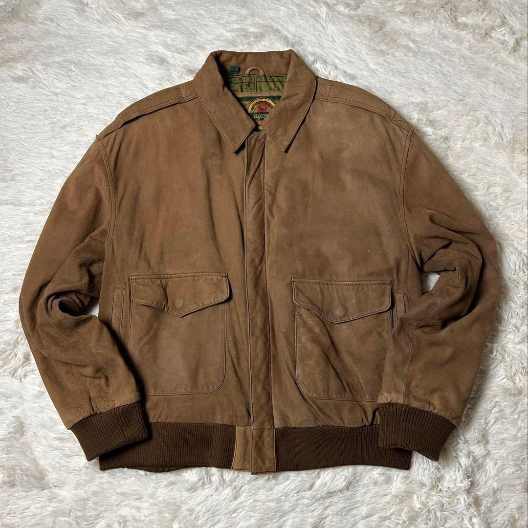 希少✨ A−2タイプ フライトジャケット 本革 スエード 総柄裏地 ブラウン系