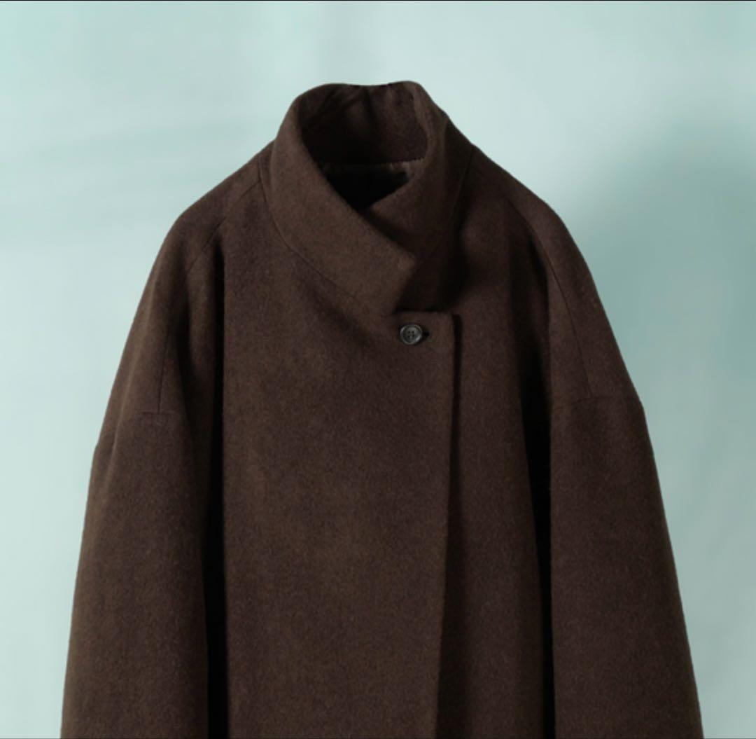 ミズイロインド　ウールブレンドスタンドカラーコート　カーキ　美品