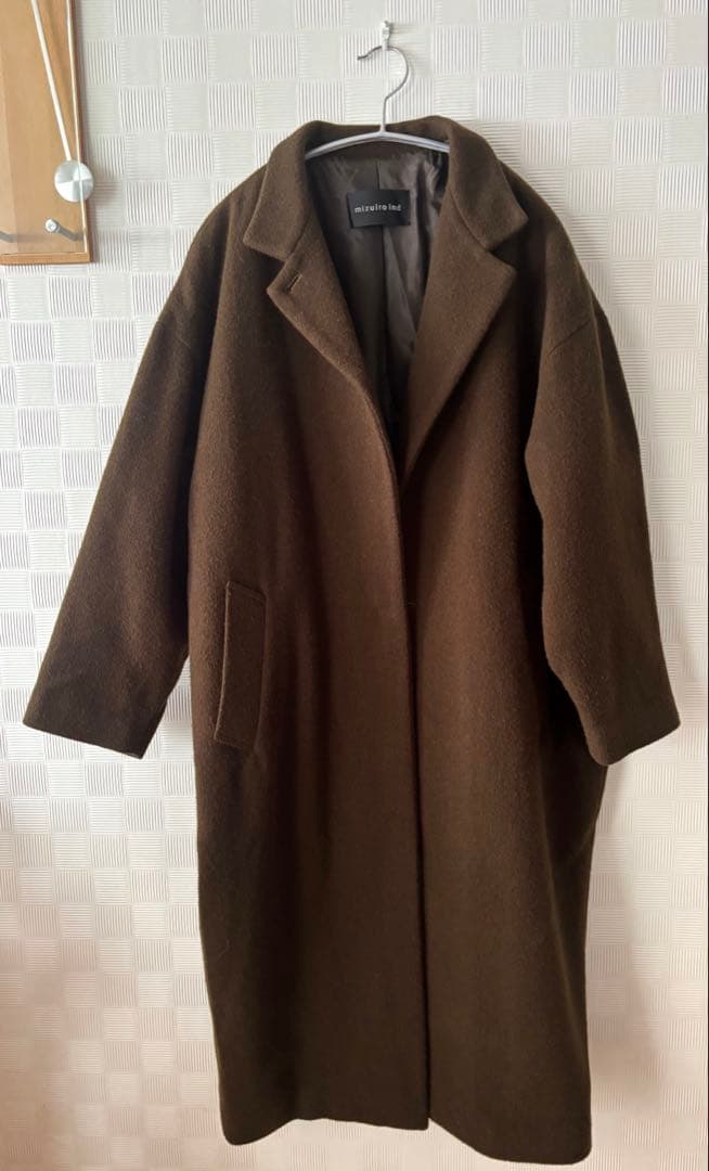 ミズイロインド　ウールブレンドスタンドカラーコート　カーキ　美品