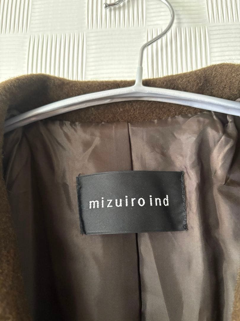 ミズイロインド　ウールブレンドスタンドカラーコート　カーキ　美品