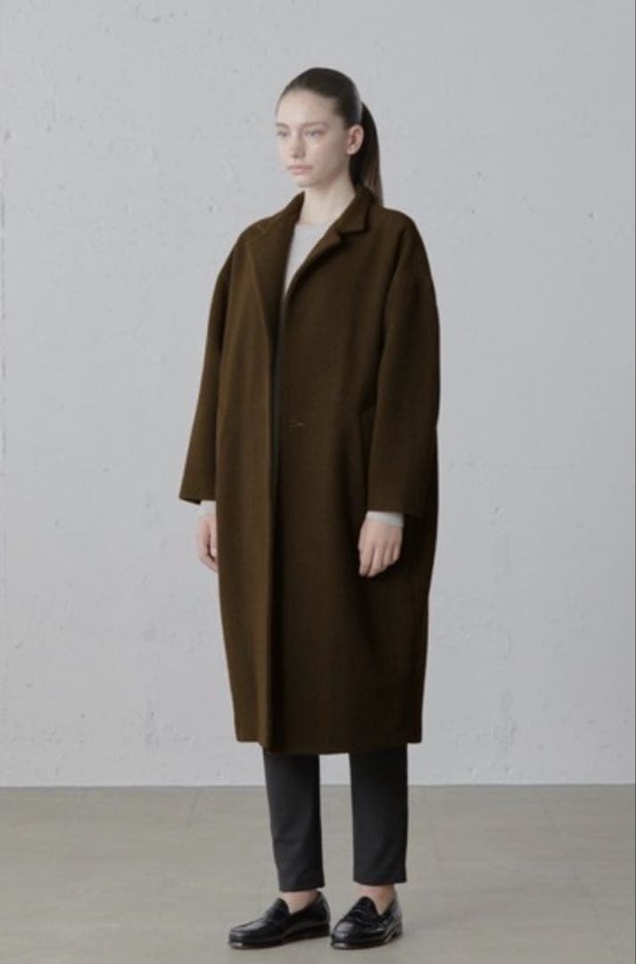 ミズイロインド　ウールブレンドスタンドカラーコート　カーキ　美品