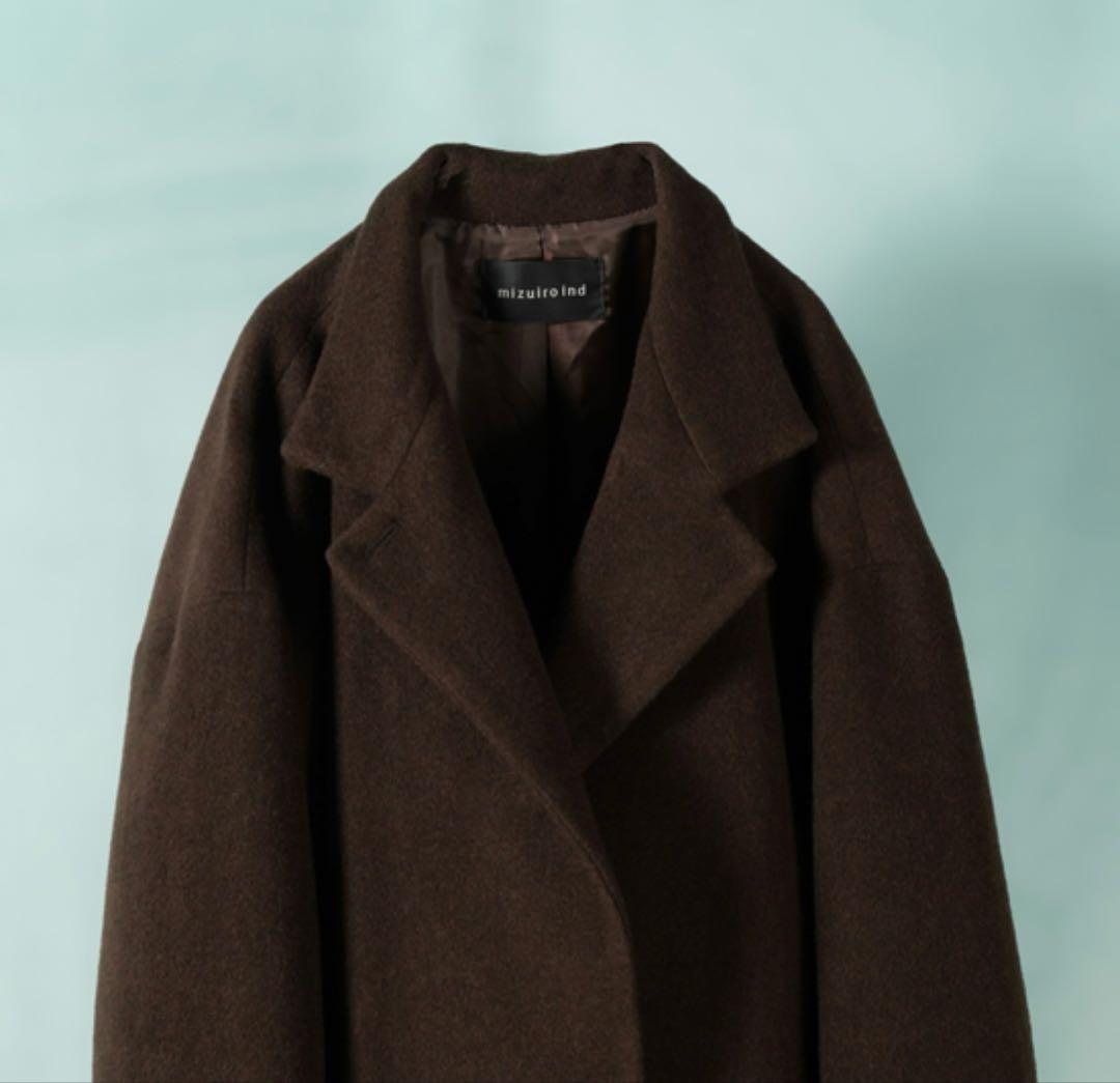 ミズイロインド　ウールブレンドスタンドカラーコート　カーキ　美品