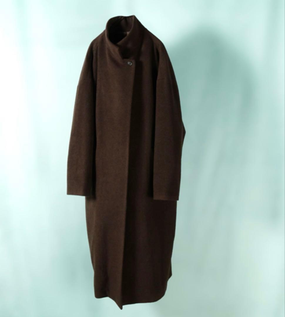 ミズイロインド　ウールブレンドスタンドカラーコート　カーキ　美品