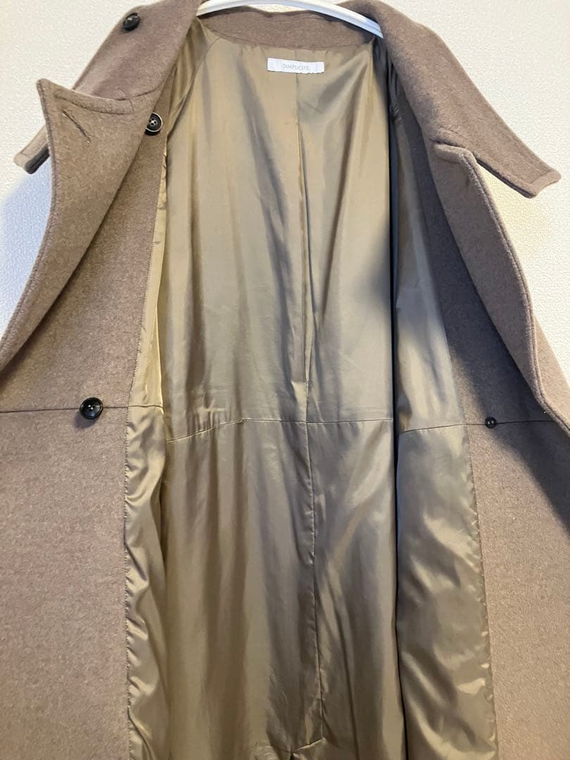 美品　シンプリシティエ Wビーバーコクーンスタンドカラー ロングコート ブラウン