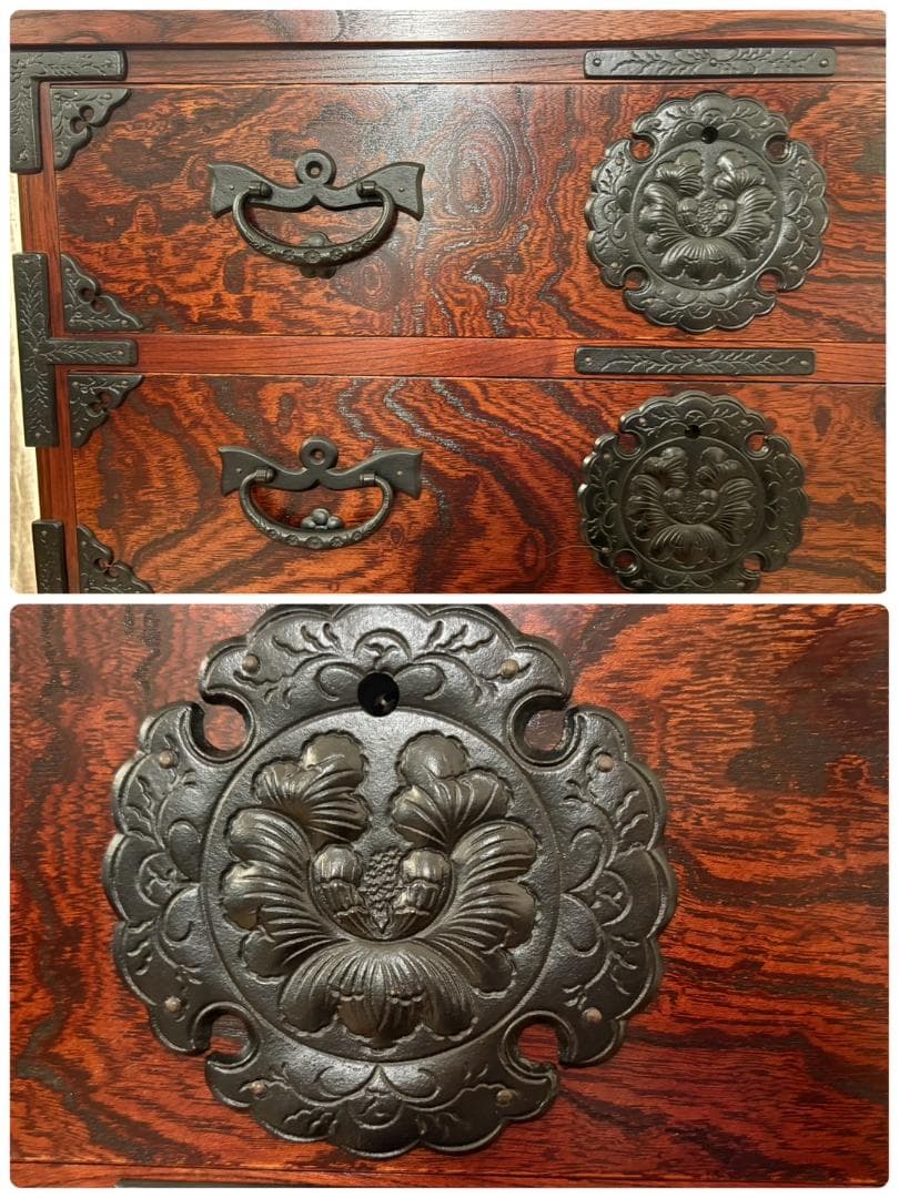 美品 岩谷堂箪笥 車タンス 帳場タンス 民芸家具 オリジナル格子140413錠付