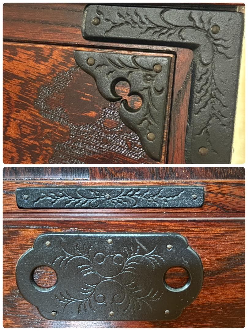 美品 岩谷堂箪笥 車タンス 帳場タンス 民芸家具 オリジナル格子140413錠付