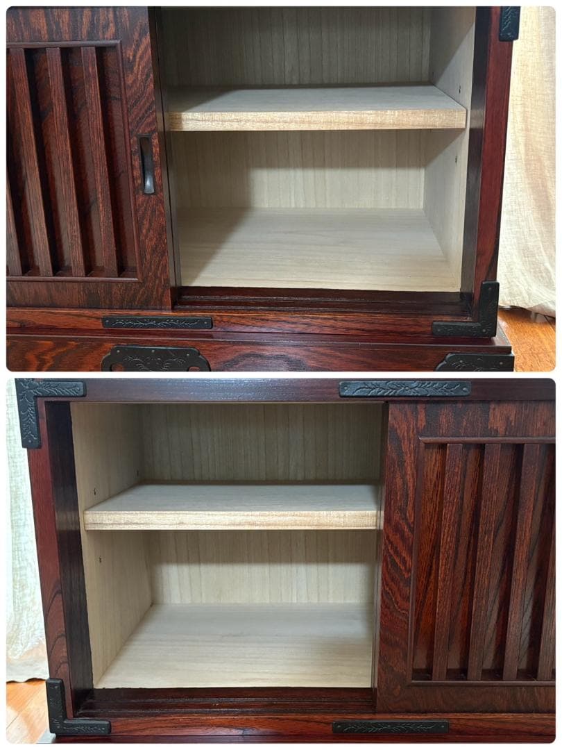 美品 岩谷堂箪笥 車タンス 帳場タンス 民芸家具 オリジナル格子140413錠付