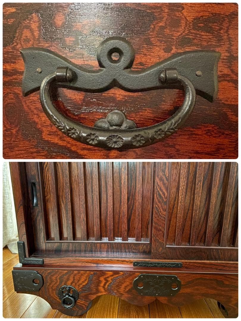 美品 岩谷堂箪笥 車タンス 帳場タンス 民芸家具 オリジナル格子140413錠付