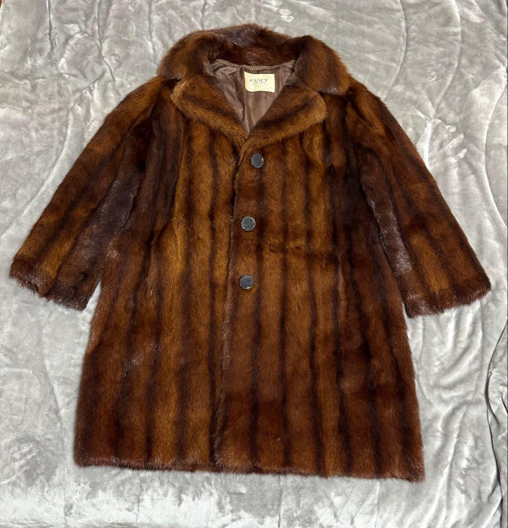 FANCY ブラウン ストライプ毛皮コート