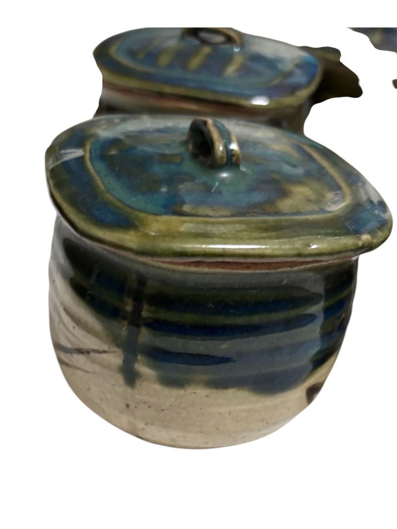 【希少品】加藤作助 織部 蓋付向付 5客揃 瀬戸焼 美濃焼 骨董