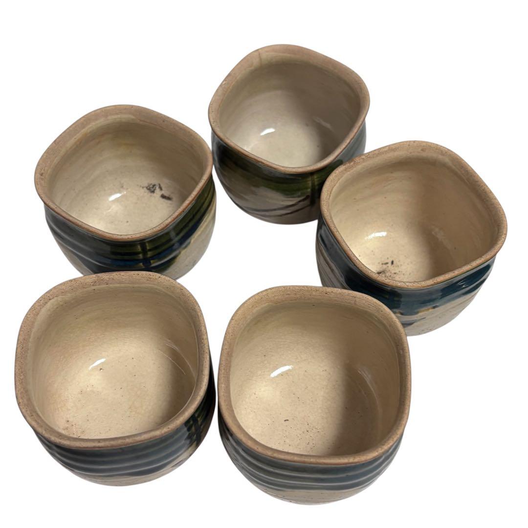 【希少品】加藤作助 織部 蓋付向付 5客揃 瀬戸焼 美濃焼 骨董