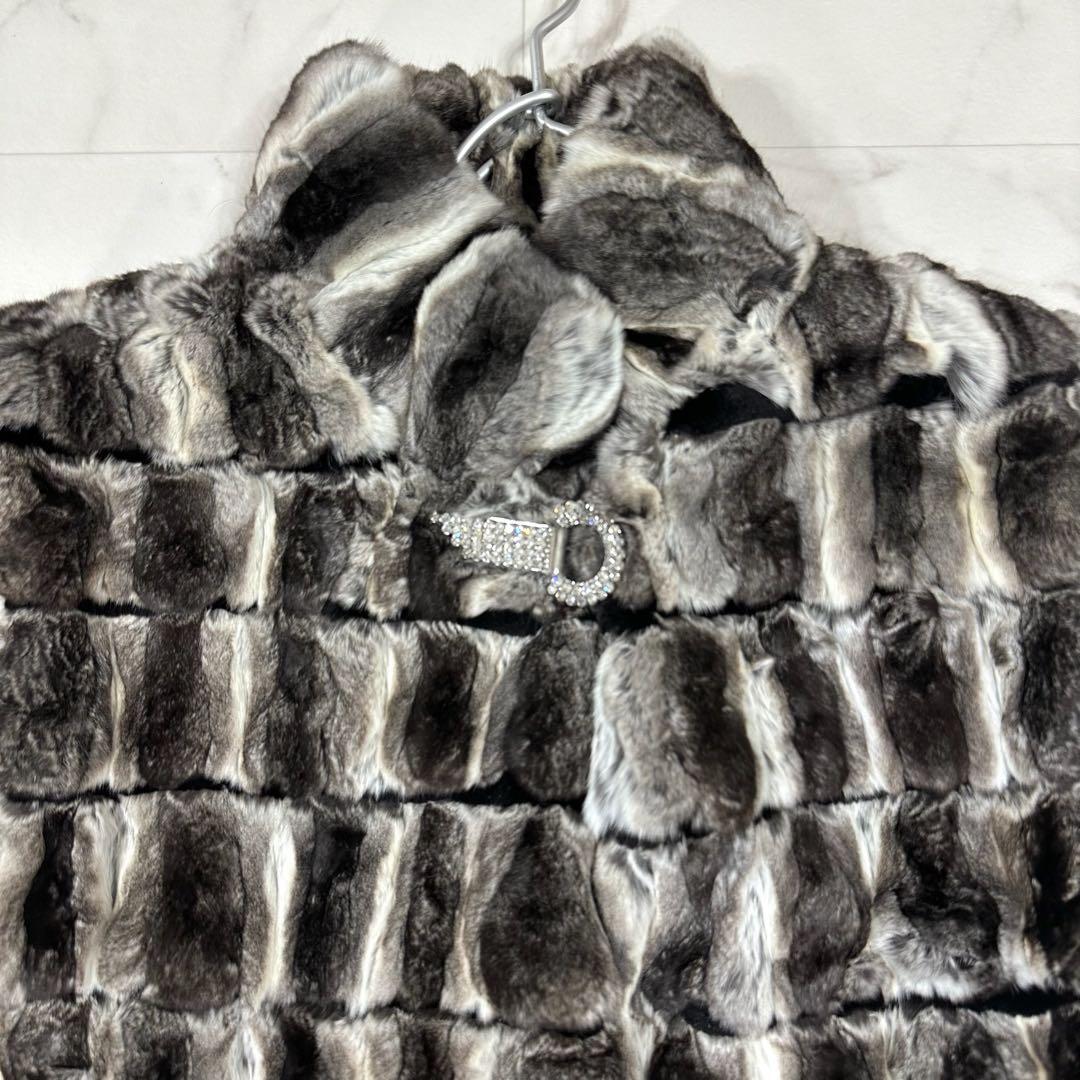 【美品】J-white チンチラファーベスト リアルファー Lサイズ