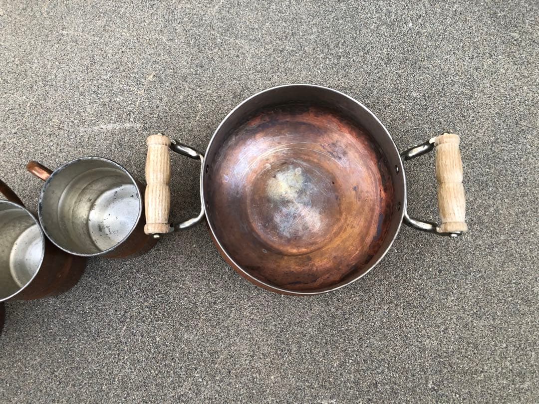 銅製マグカップと鍋のセットキャンプ用