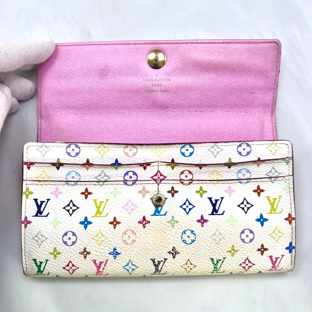 ルイヴィトン マルチカラー 村上 隆 ポルトフォイユ サラ 白×ピンク