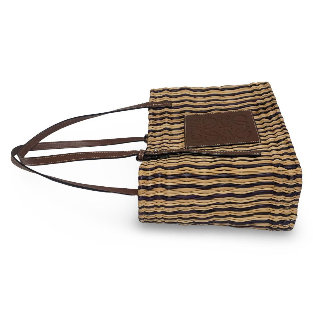 【新品同様】LOEWEロエベ バスケットバッグ　ラフィア　ストライプ