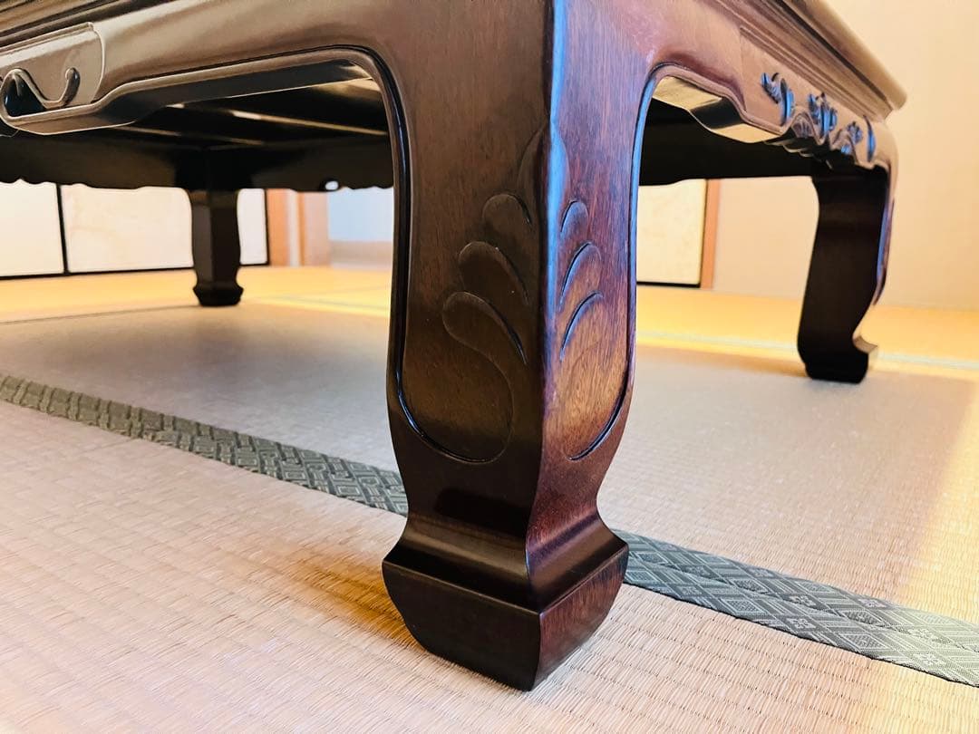 重厚感のある彫刻脚 和風座卓｜木製 座敷机 ダークブラウン