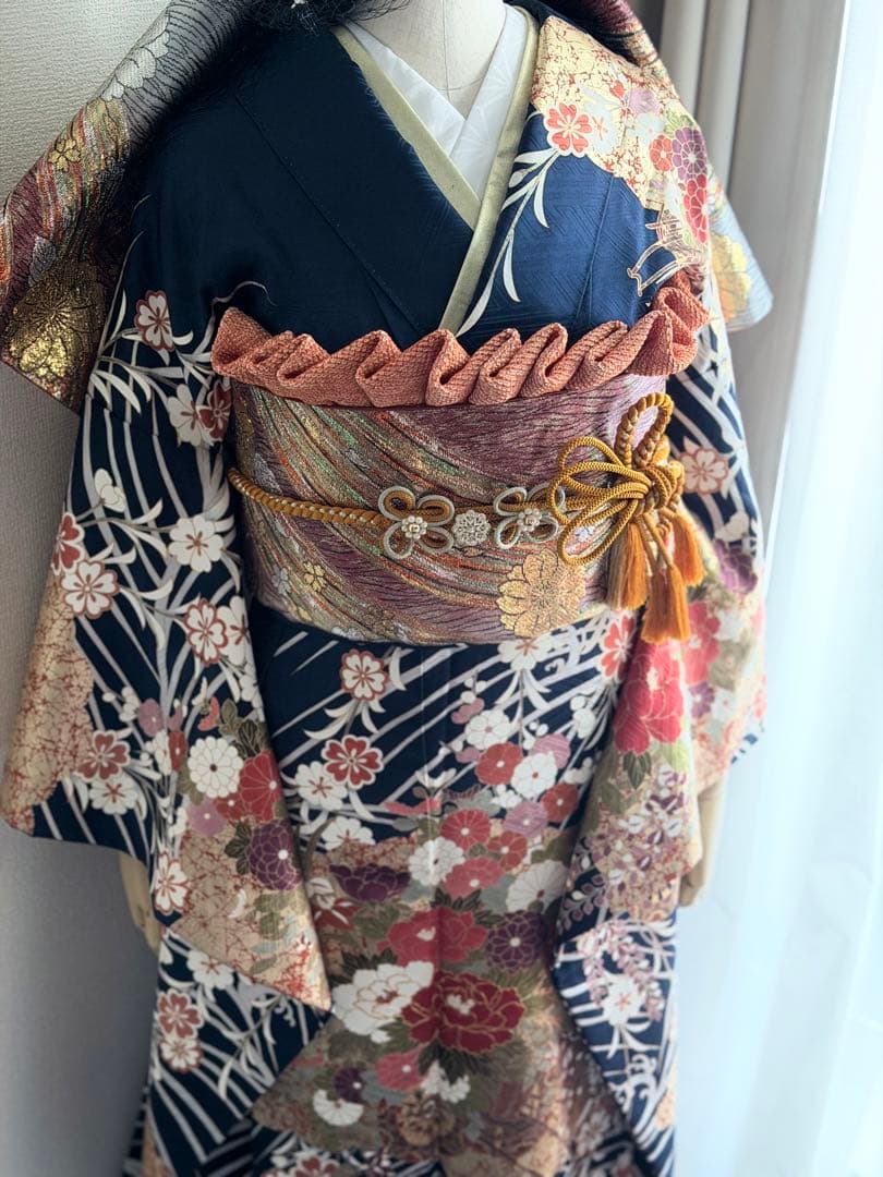 美しい振袖　フルセット　青い