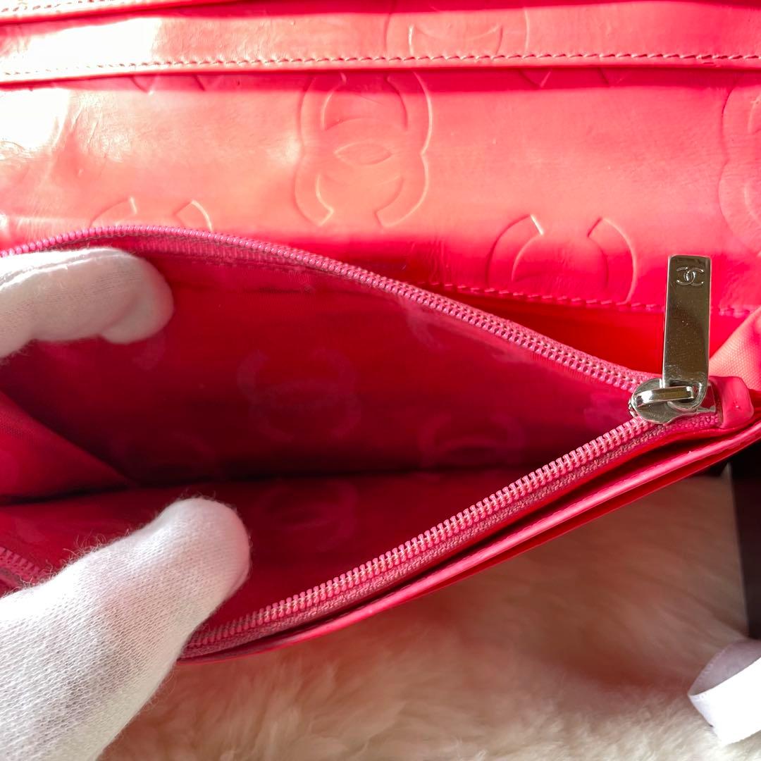 シャネル CHANEL 財布 二つ折りカンボンライン ココ 黒 白 ピンク