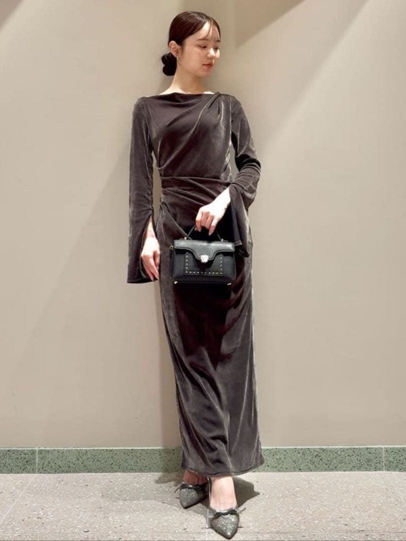 【新品未使用】SNIDEL♡フロッキーベロアドレープドレス ダークグレー 1