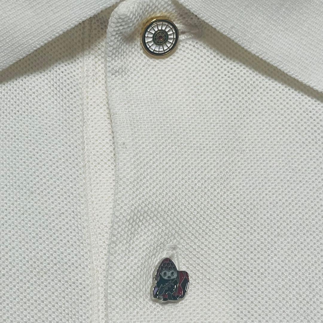 装飾ボタン　カラフルマルチストライプ　ポロシャツ白XL 現行　PAULSMITH