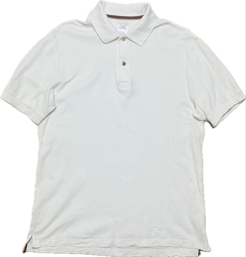 装飾ボタン　カラフルマルチストライプ　ポロシャツ白XL 現行　PAULSMITH