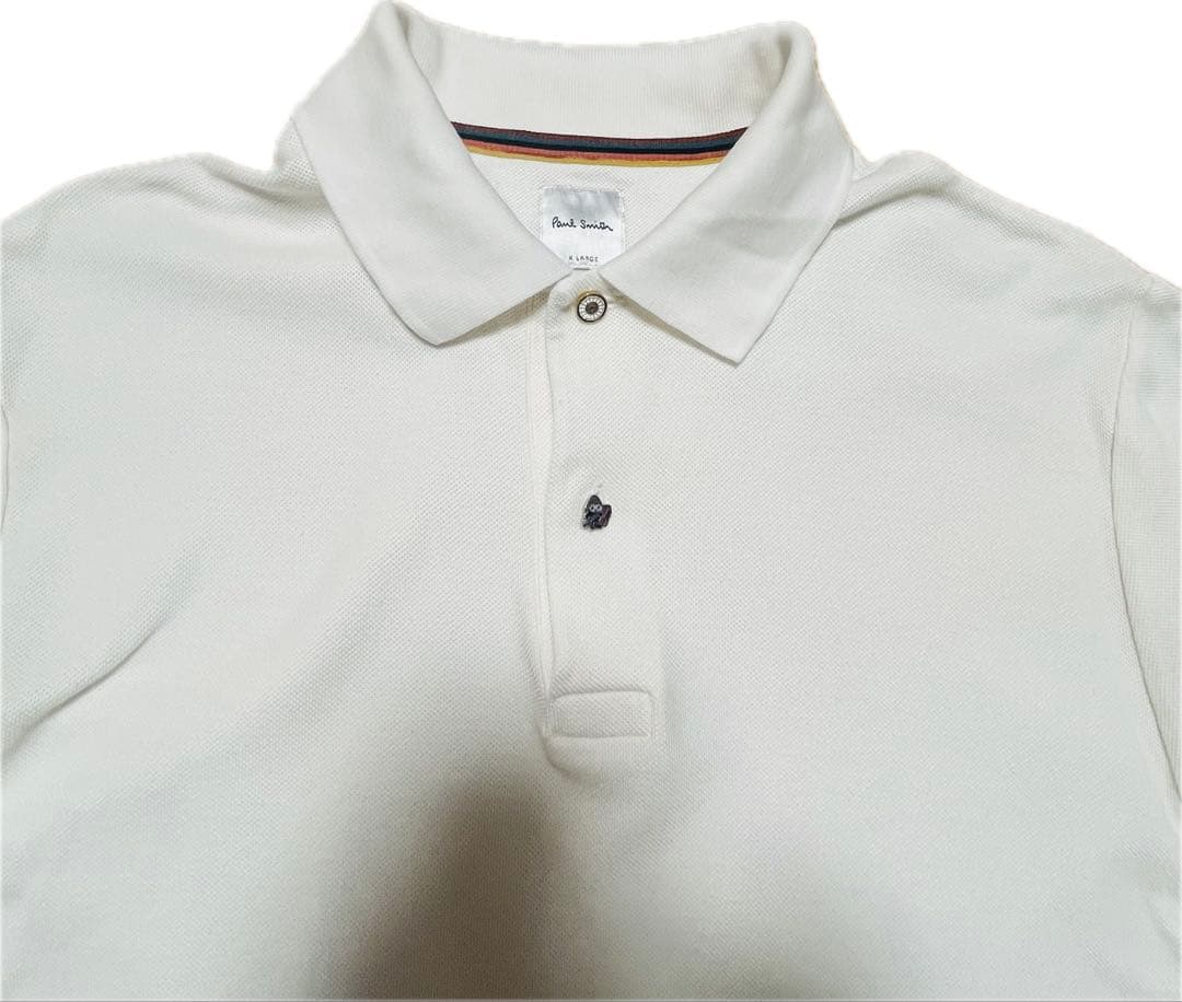 装飾ボタン　カラフルマルチストライプ　ポロシャツ白XL 現行　PAULSMITH