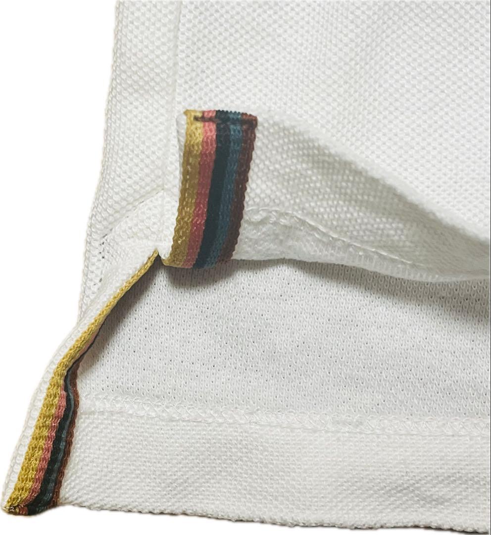 装飾ボタン　カラフルマルチストライプ　ポロシャツ白XL 現行　PAULSMITH