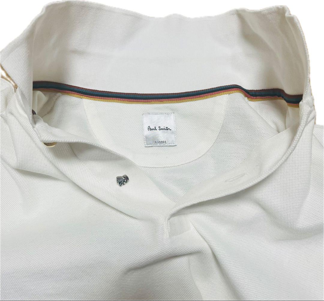 装飾ボタン　カラフルマルチストライプ　ポロシャツ白XL 現行　PAULSMITH